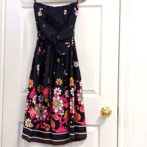 NWT Black strapless tie waist floral dress